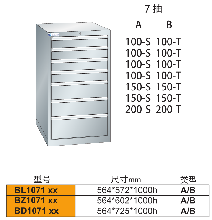 B-1071車間用重型單導軌工具柜